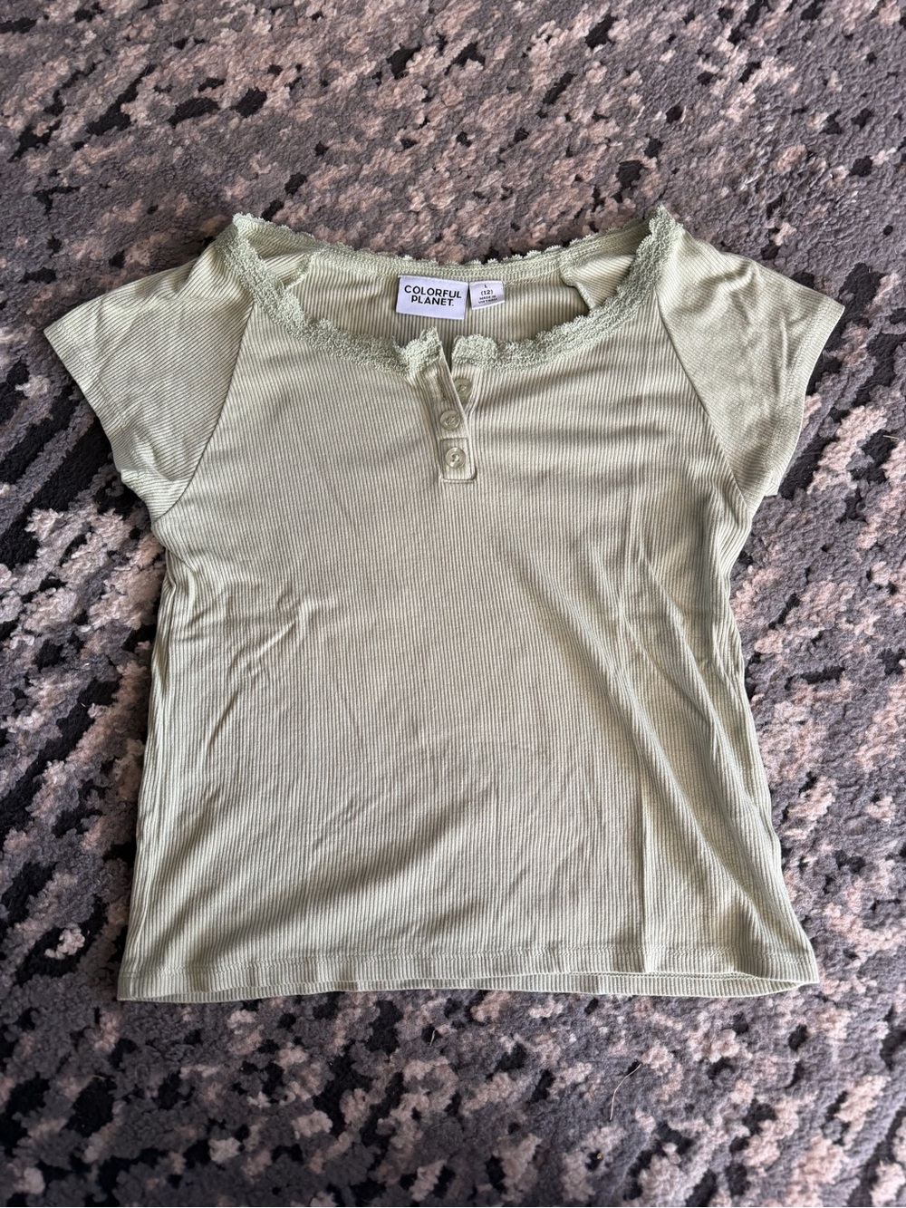 Colorful Planet Girls' Light Green Ribbed Henley Top